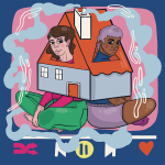 Zwee Leit sëtzen an engem Haus.